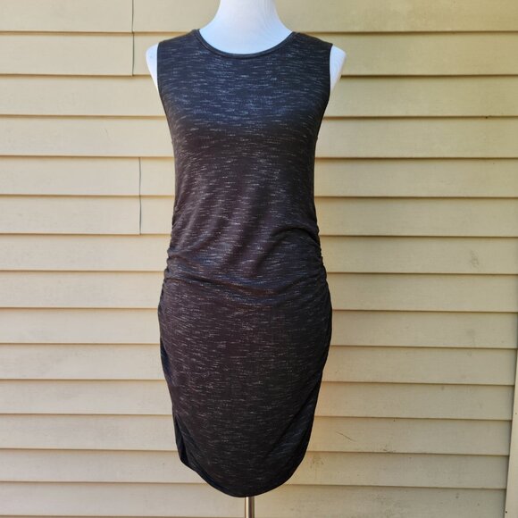 Antistar Black Marled Bodycon Dress Ruched Sides Sleeveless Crewneck - Picture 2 of 13